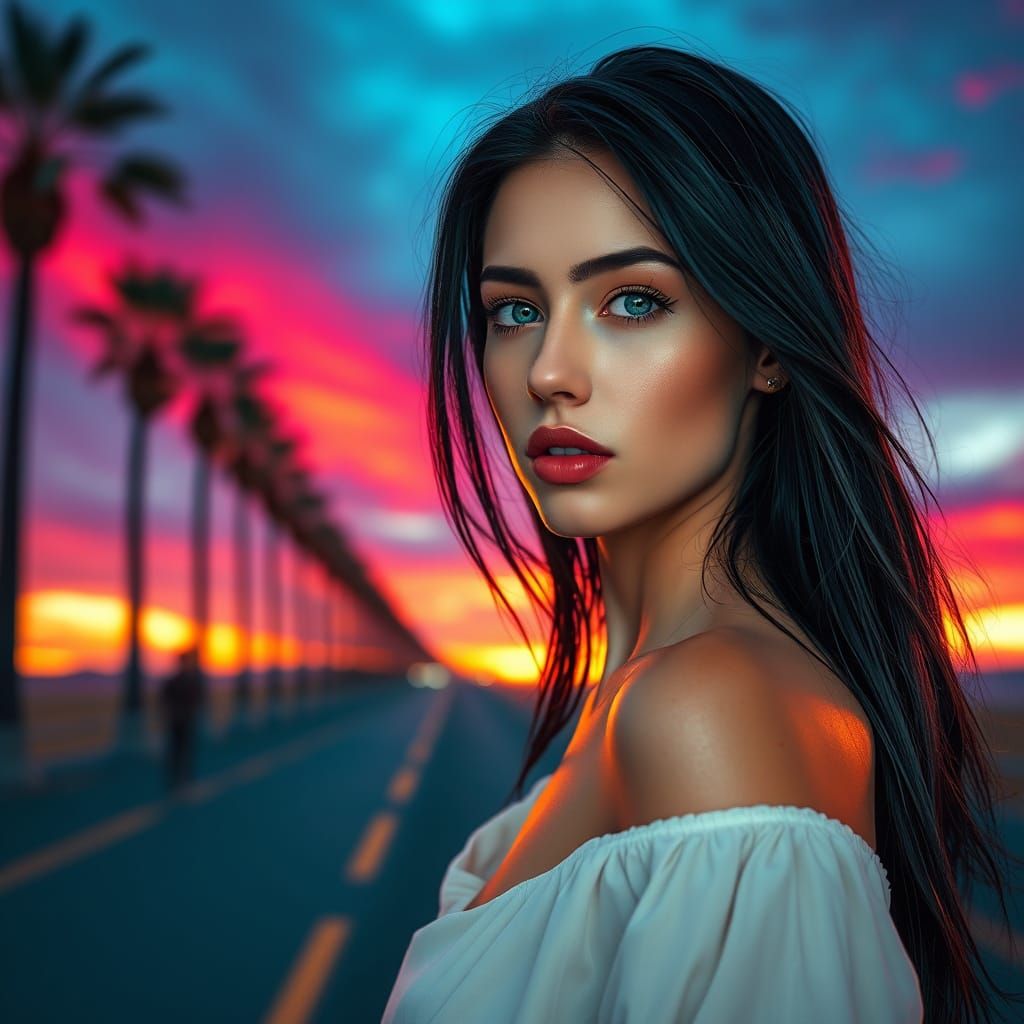 Surreal Sunset Goddess Walks Along Santa Monica Coast
