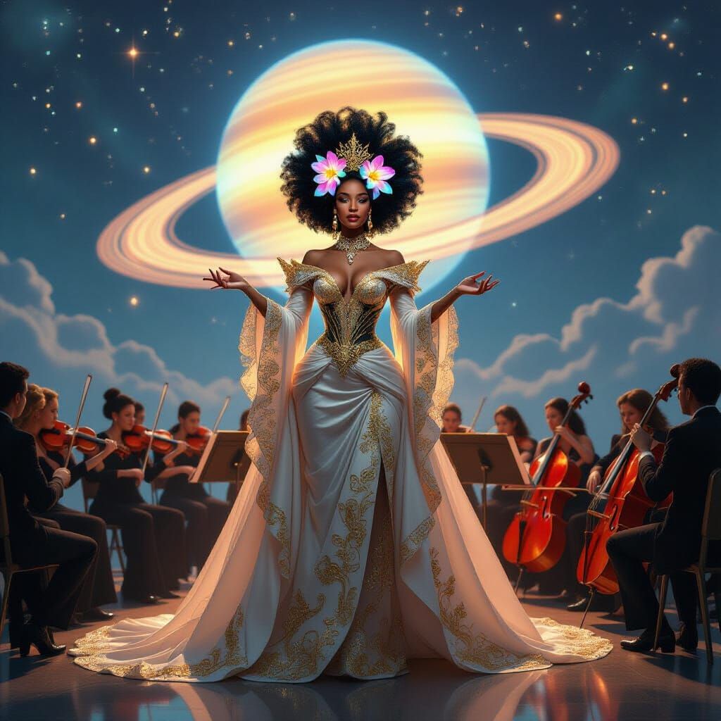 Orchid Afro Queen Conducts Celestial Orchestra