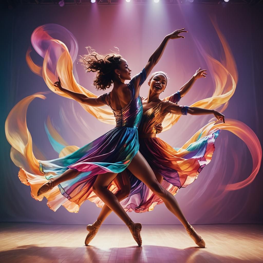 Dynamic Dance Illustration on a Glowing Stage
