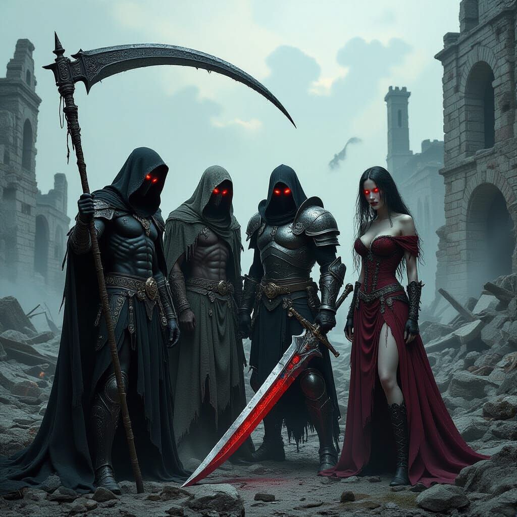 Apocalyptic Horsemen in Dark Urban Fantasy Style