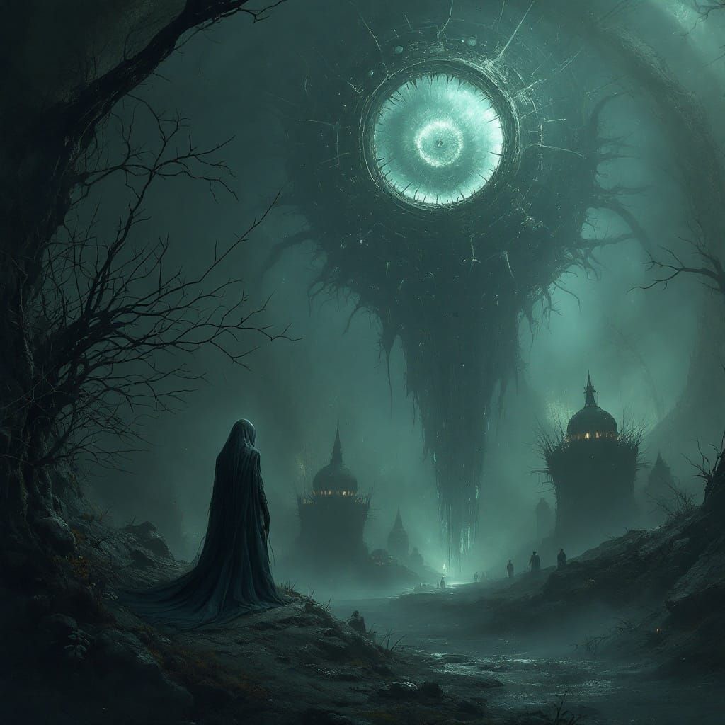 Ethereal Biomechanical Dreamscape in Muted, Eerie Colors