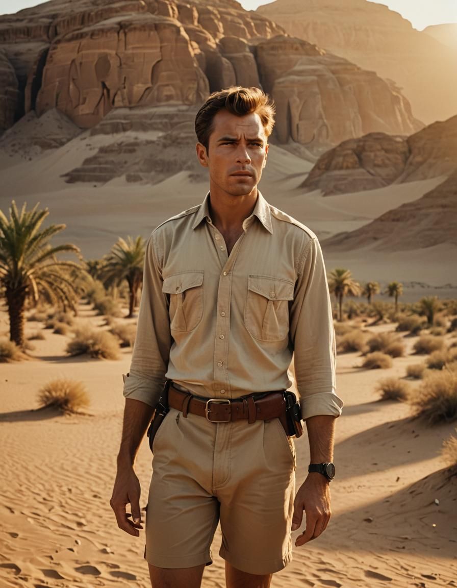 1960s Explorer in Egyptian Desert, Cinematic Film Still