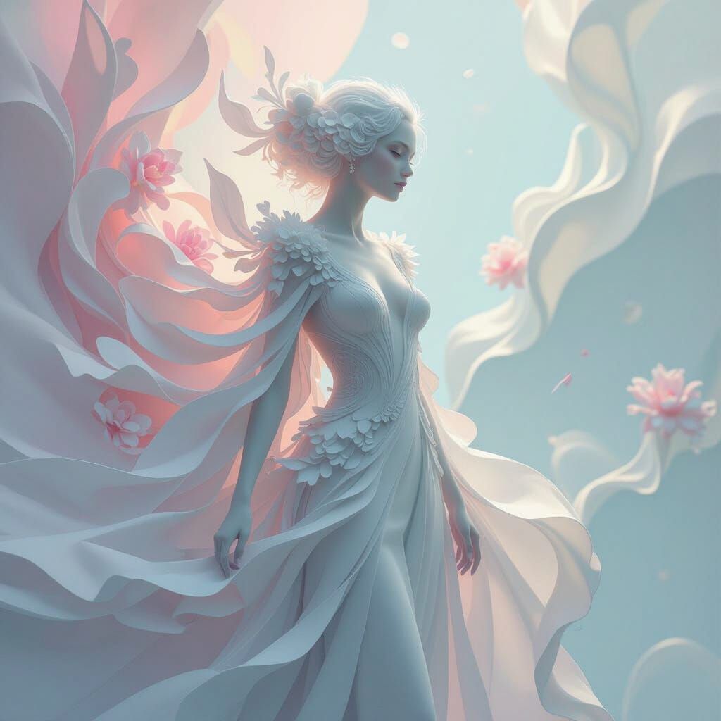 Ethereal Botanical Figure in Retro-Futuristic Pastel Dreamsc...