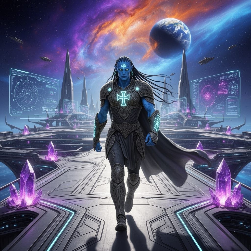 Avatar Warrior in Atlantean Armor on Alien Spaceship