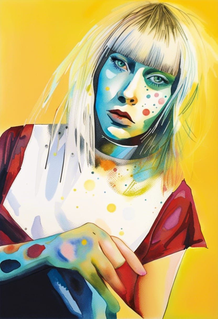 Psychedelic Dadaist Portrait of Woman with Yellow Hair