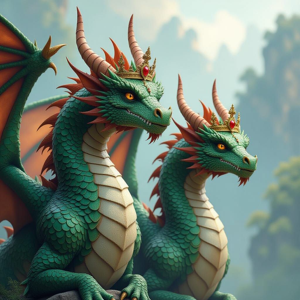 Crowned Dragons in Whimsical Illustration Style