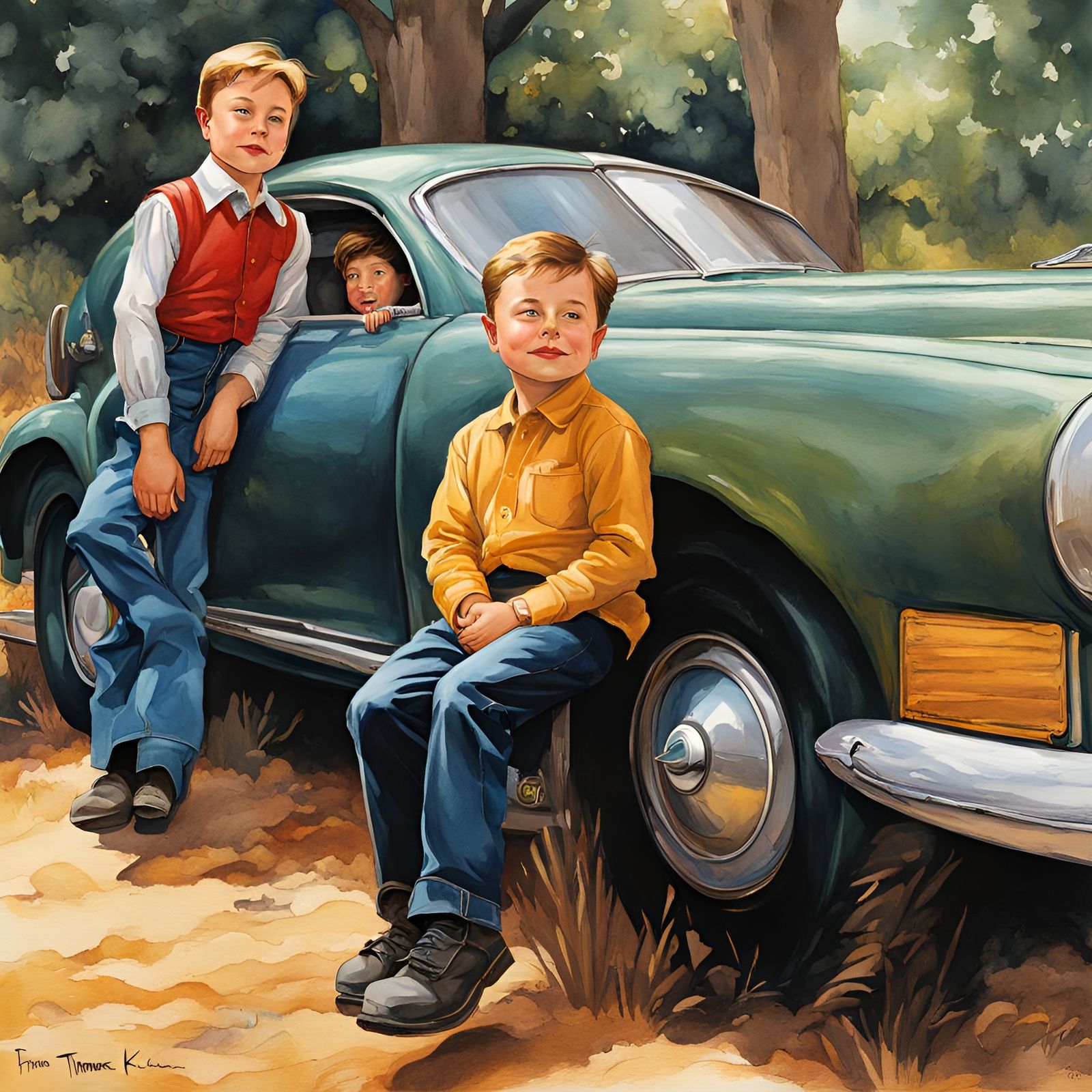 Elon Musk as a Child: Storybook Illustration