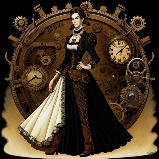 Steampunk Lady Caring for Others: Dark Fantasy Portrait