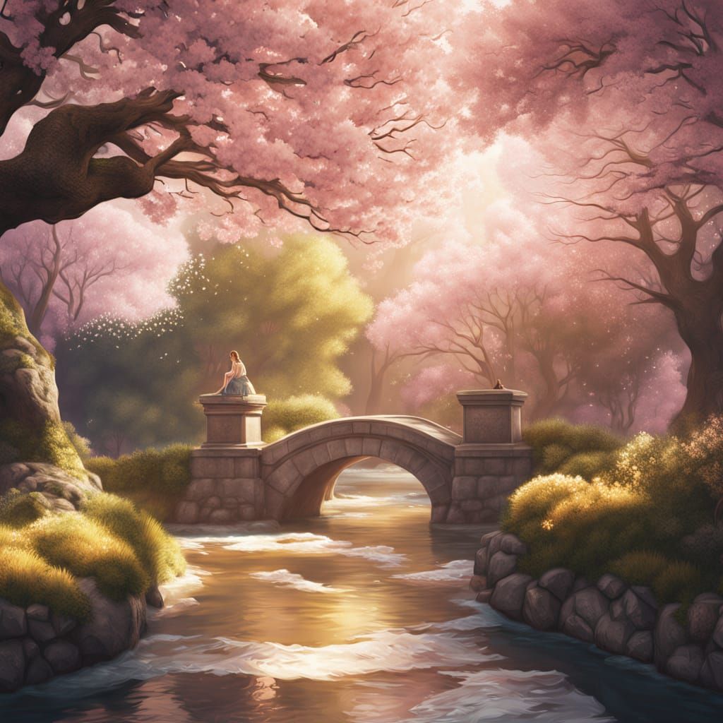 Whimsical Watercolor Nature Scene in Golden Hour