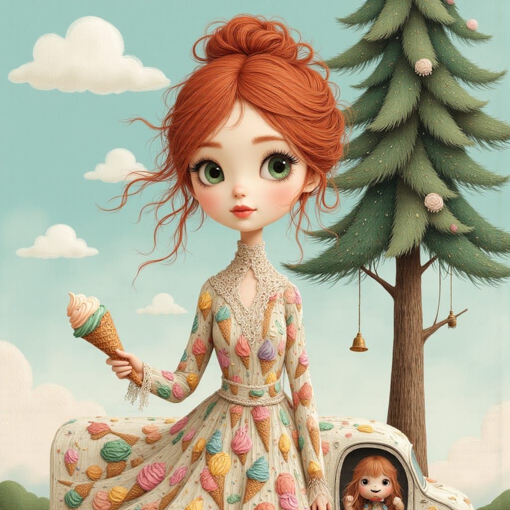 Woman with Red Hair and Ice Cream Cone