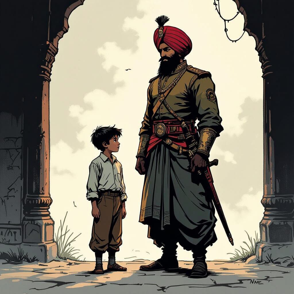 Boy & Warrior in 19th Century Comic Style