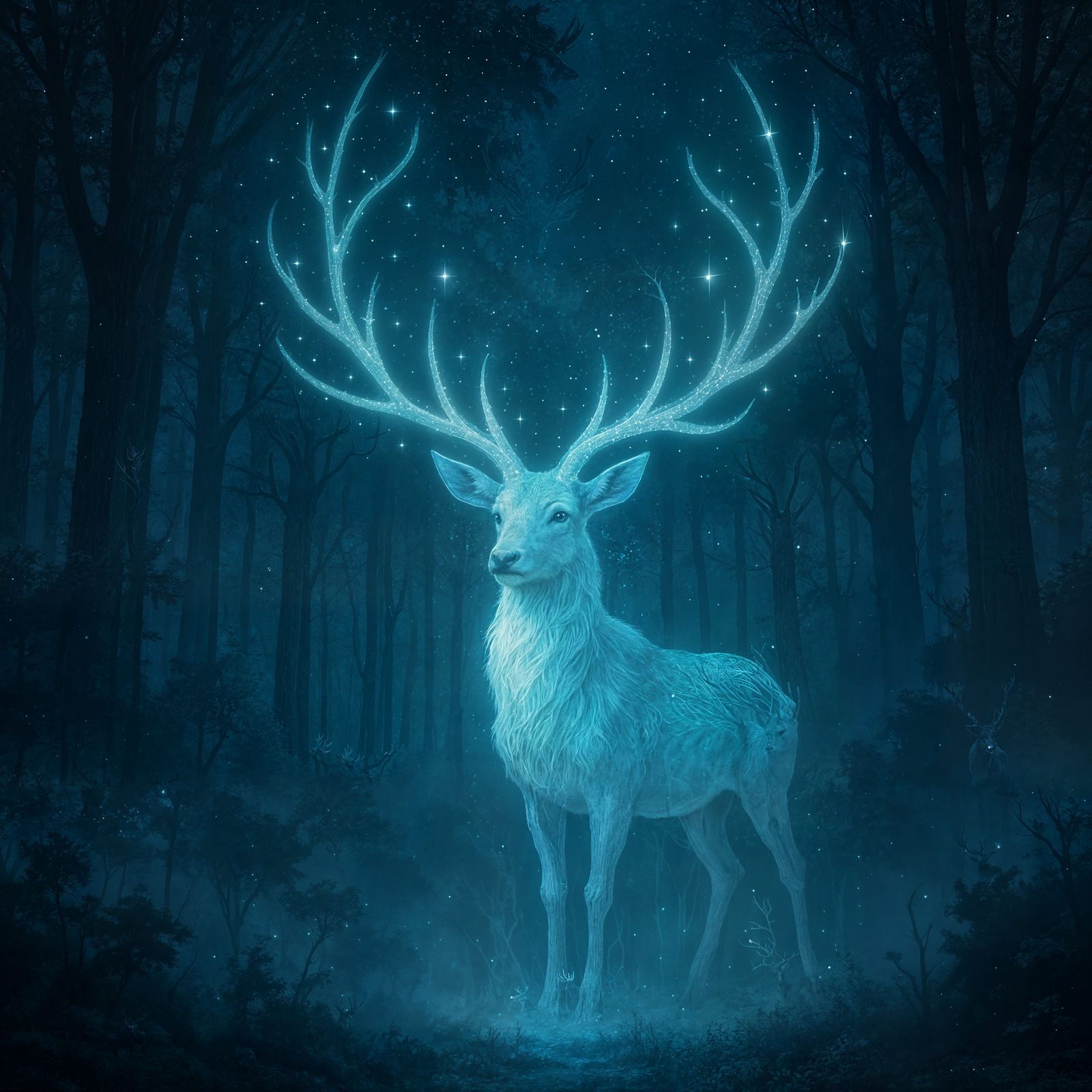 Mystical Stag Radiating Light in Enchanted Forest