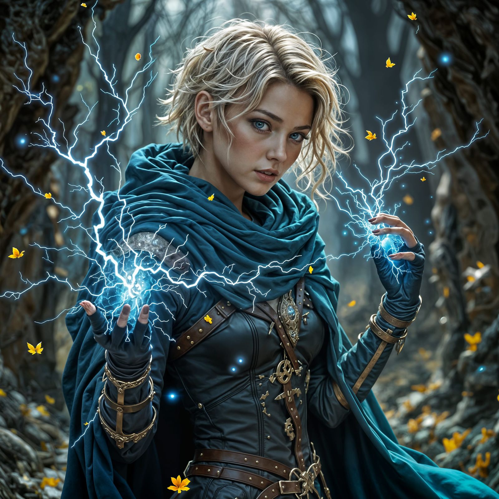 Teenage Warrior Woman Crackles with Lightning Energy