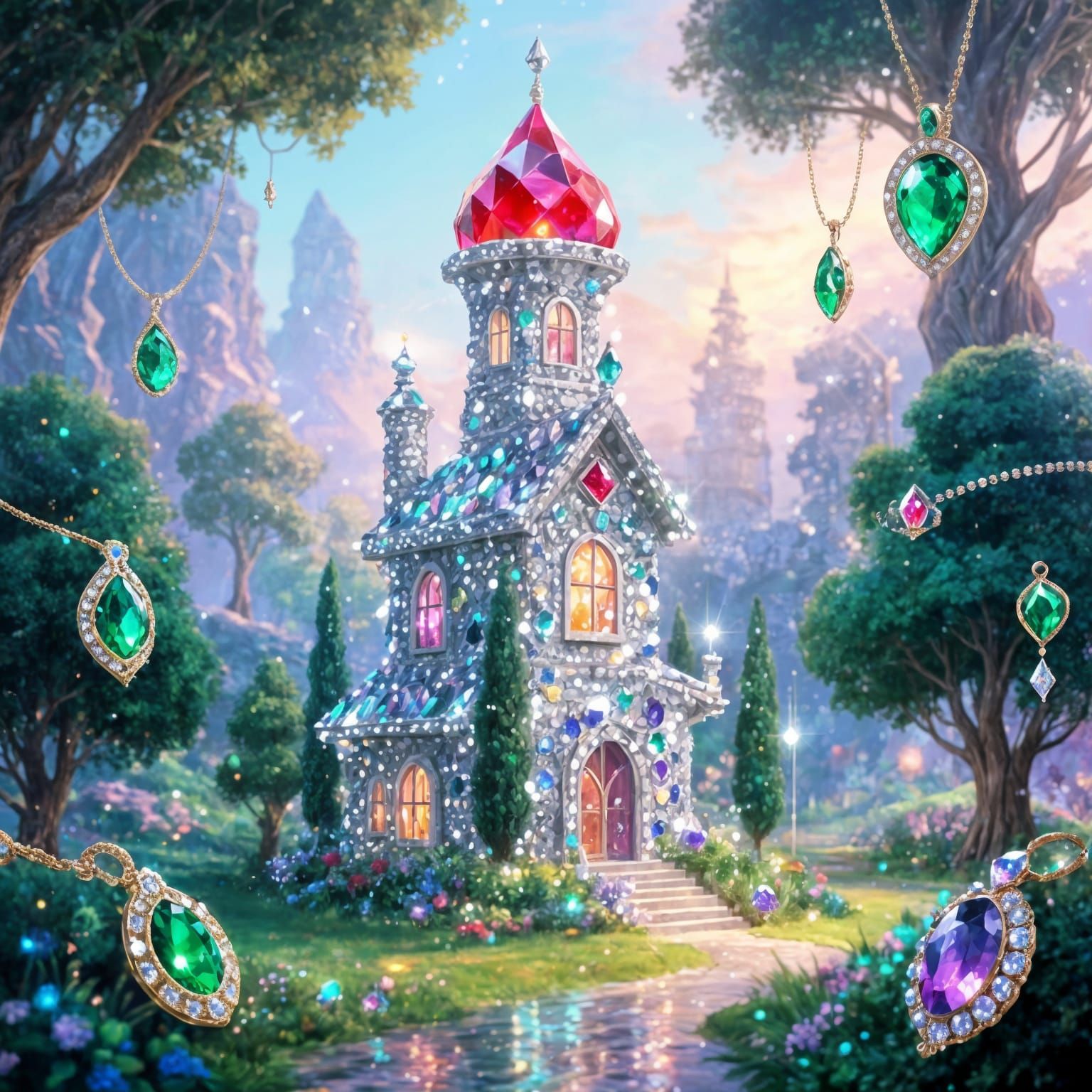 Diamond Hightower with Ruby Roof in Emerald Garden