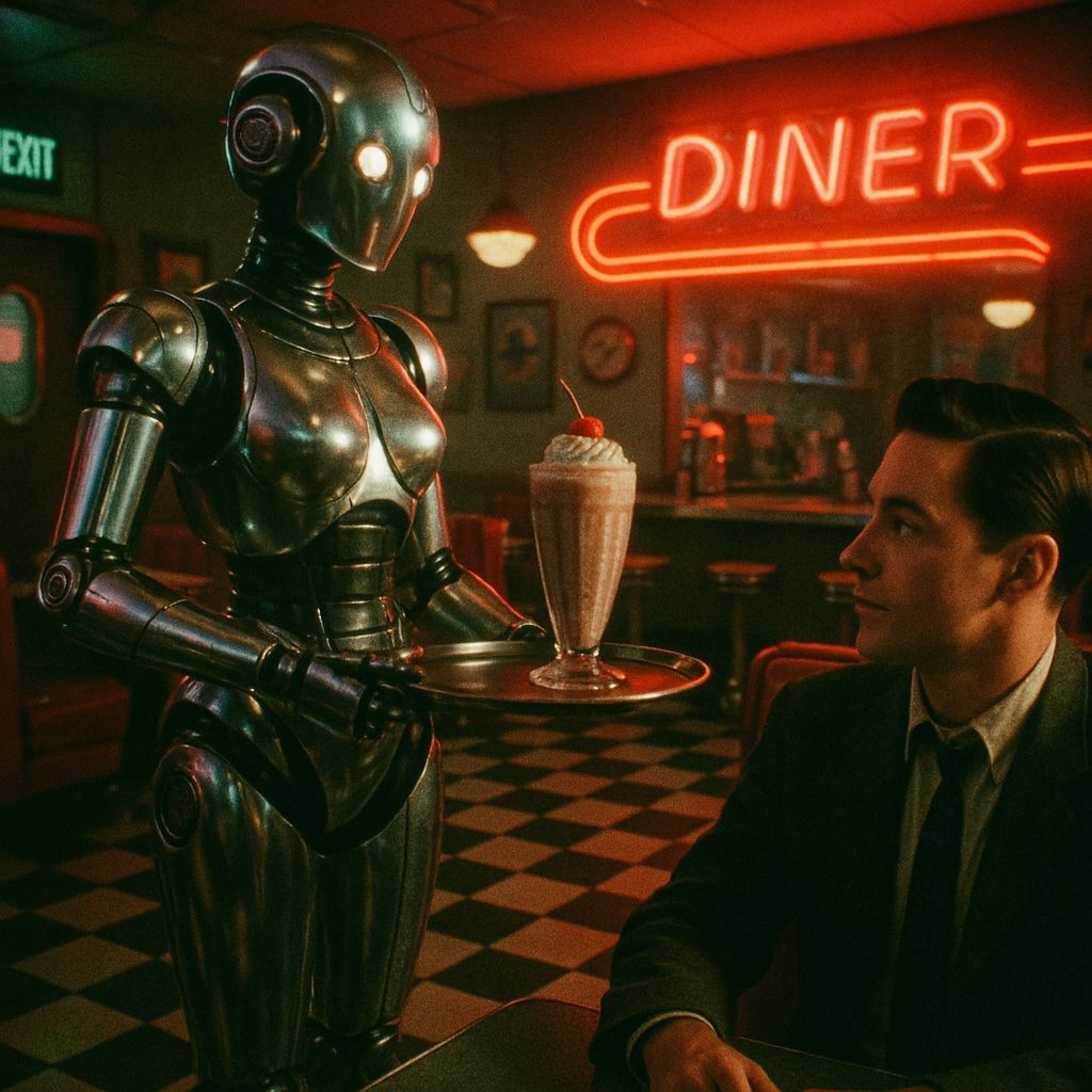 Retro-Futuristic Diner Scene on 16mm Film