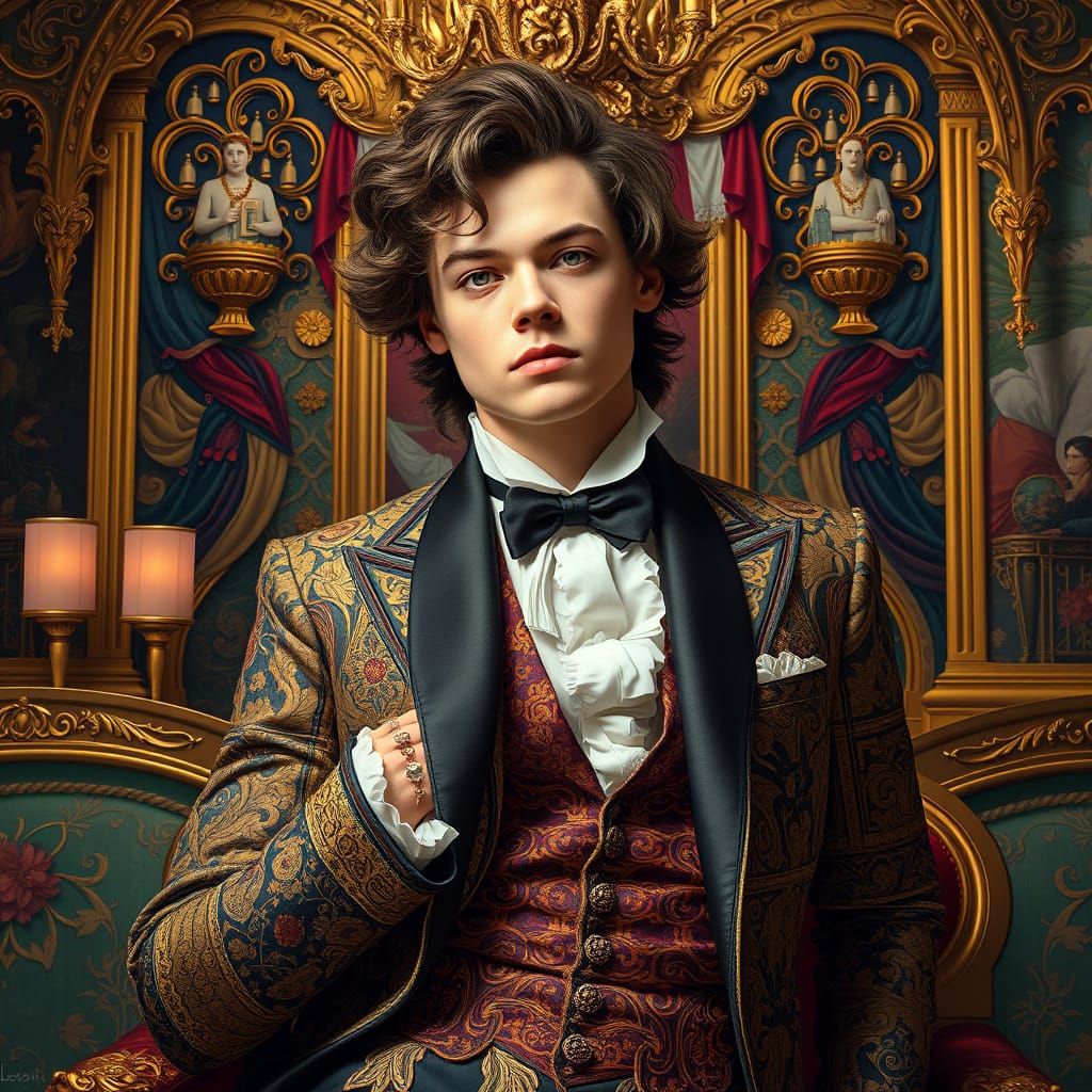 Elegant Harry Styles in Opulent Setting