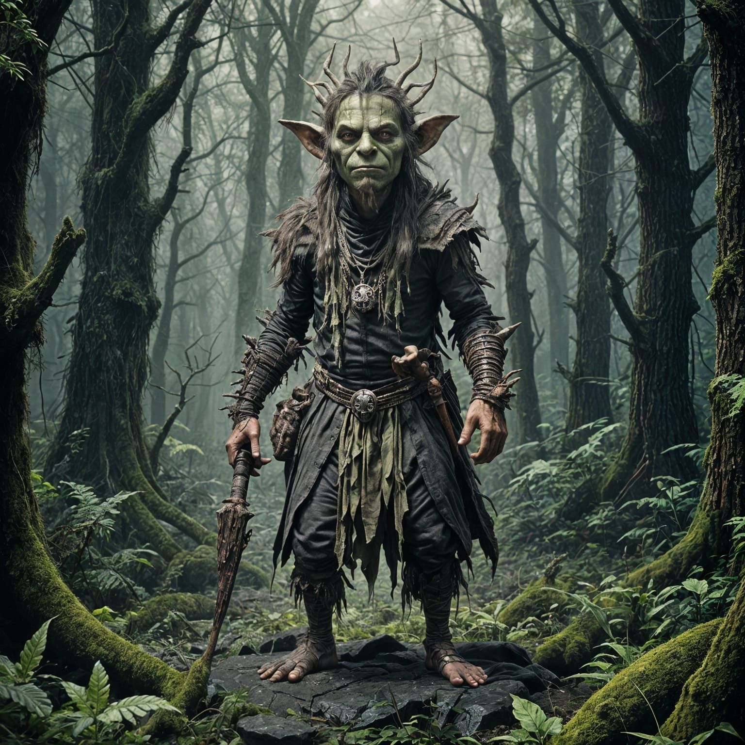 Goblin Shaman in Dark Forest: Photorealistic Portrait
