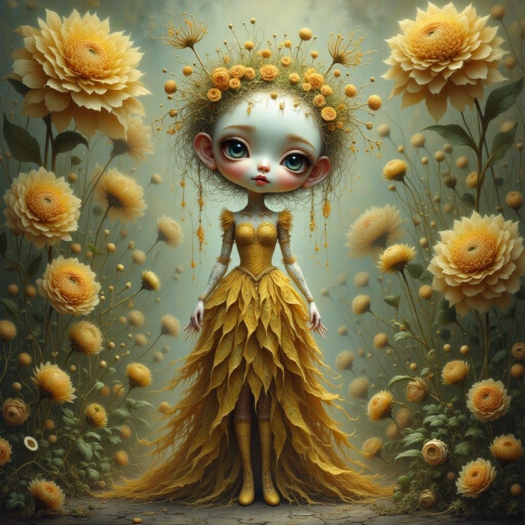 Half Human, Half Plant Creature in Surreal Garden