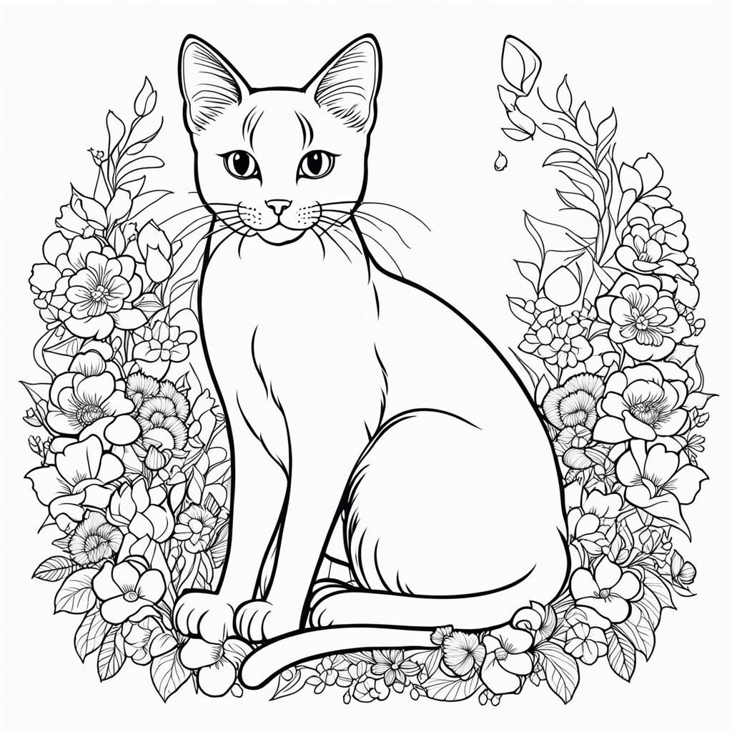 Cute Kawaii Cat Coloring Page in Black Ink