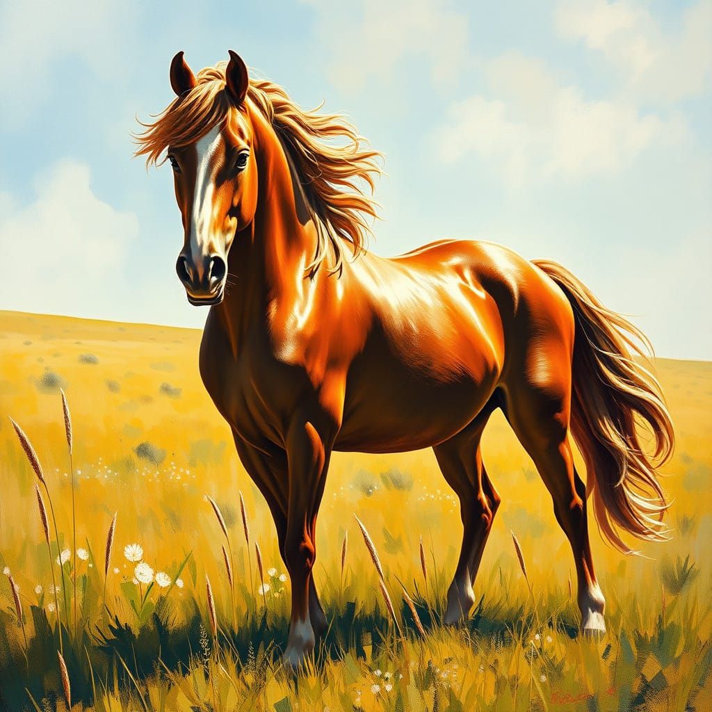 Majestic Horse in a Sunlit Meadow