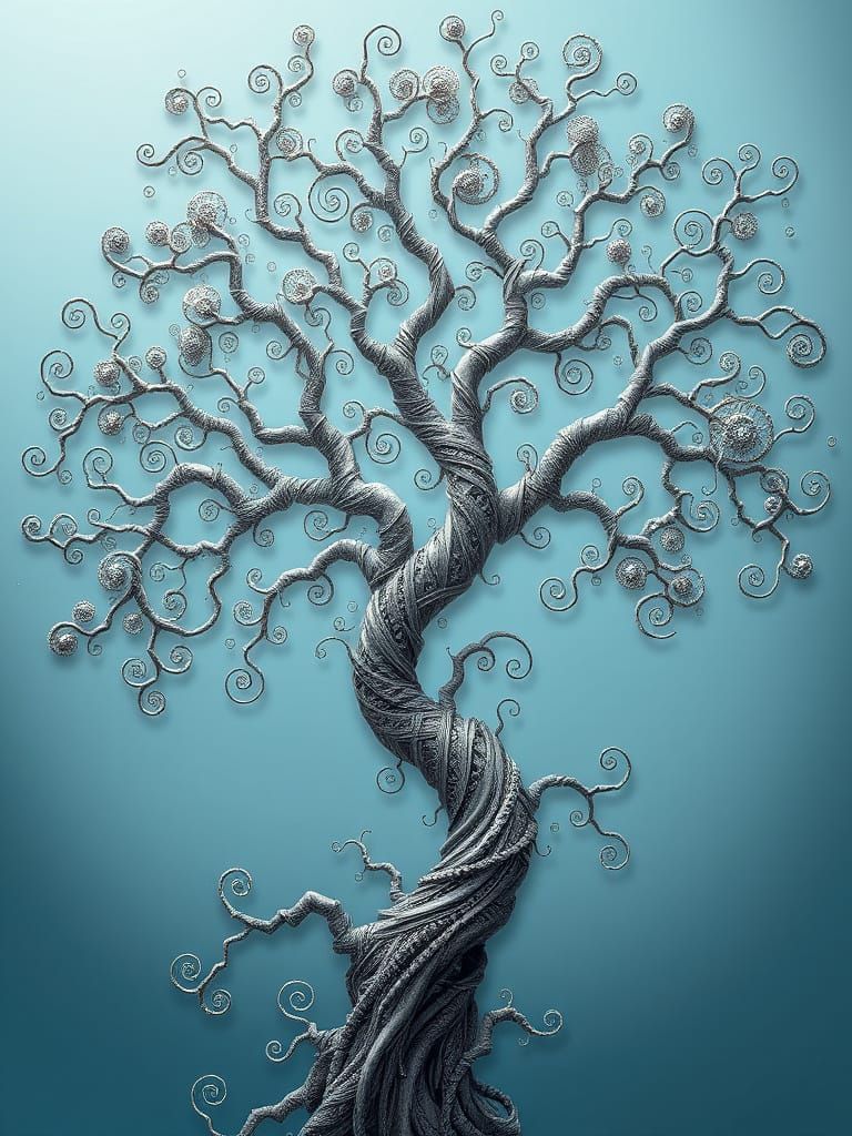 Ethereal Fractal Trees in Soft Blue Gradient