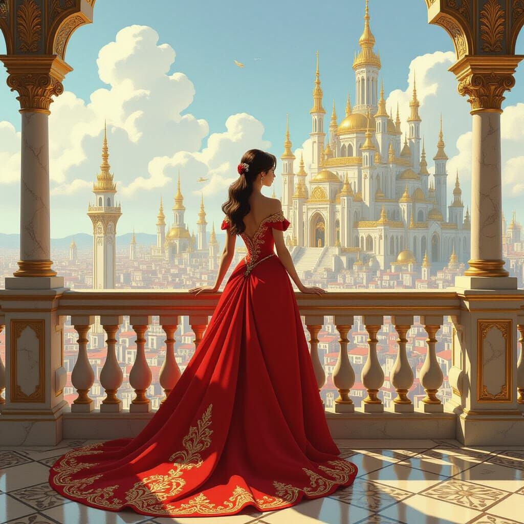 Golden City View: A Whimsical Fantasy Landscape