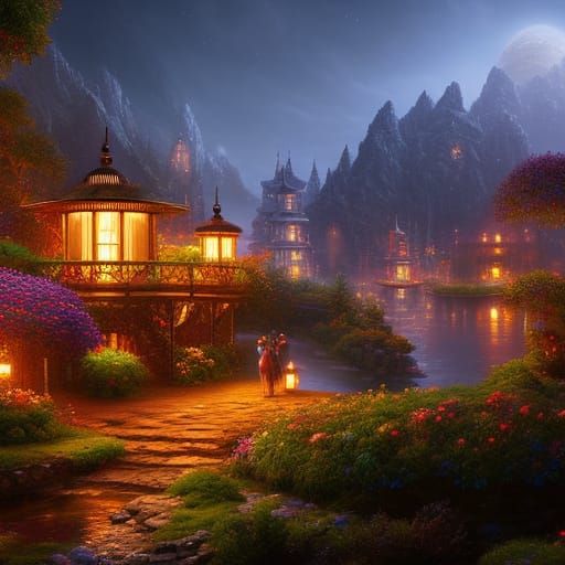 Night cafe on the river