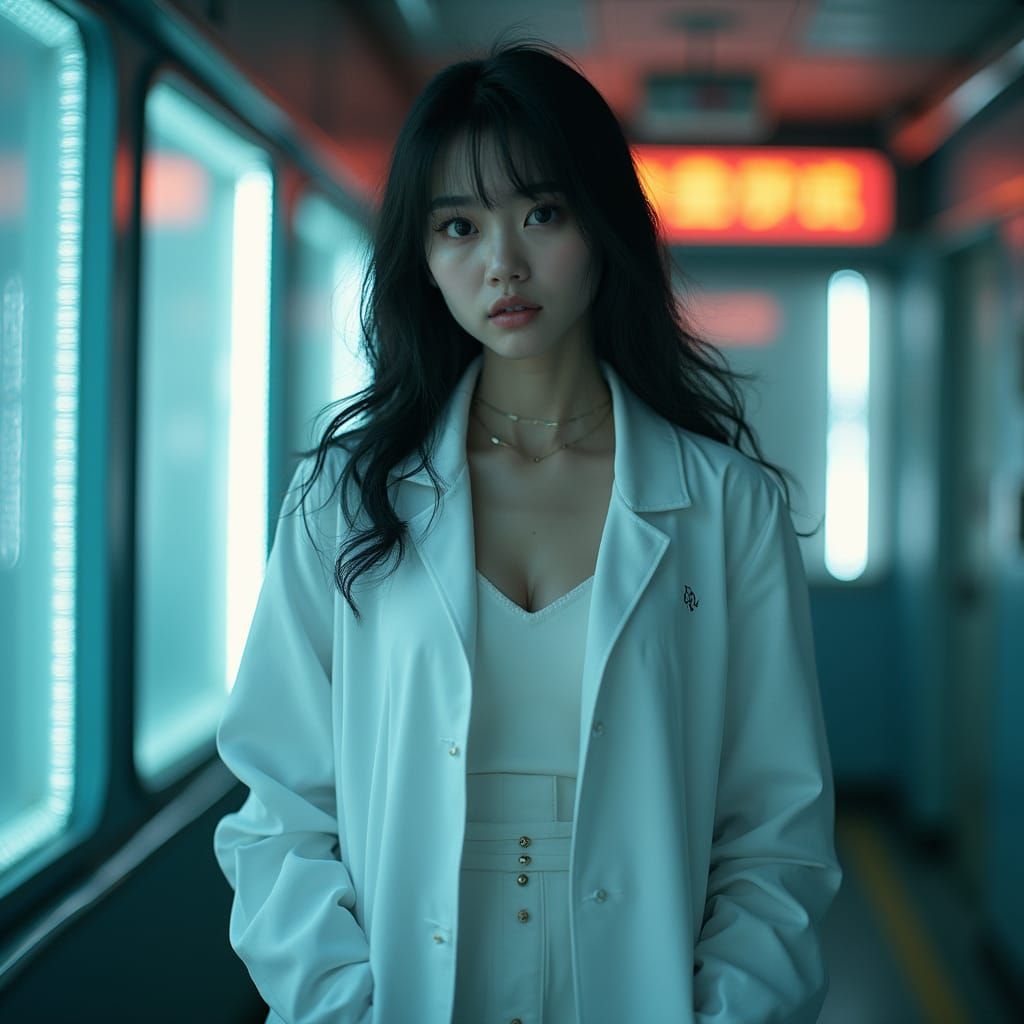 K-Pop Idol in Lab Coat: Cinematic Film Style
