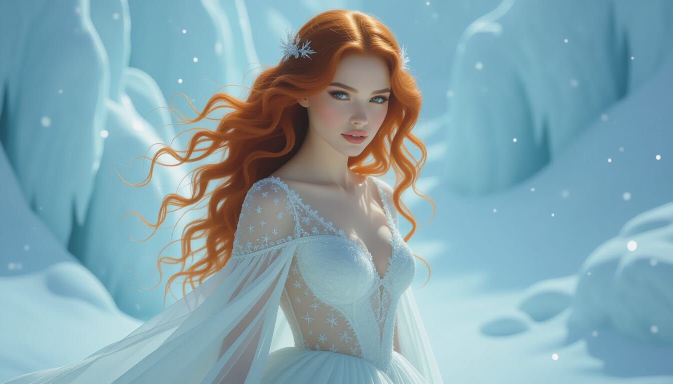 Ethereal Woman Emerges from Snowy Dreamscape