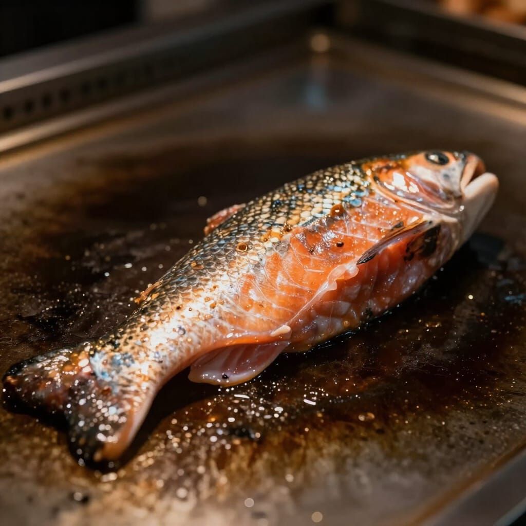 Photorealistic Salmon on Plancha with Cinematic Lighting