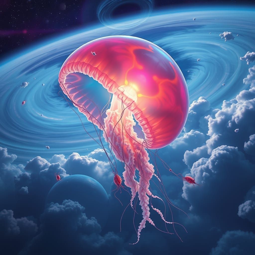 Gas Giant Jellyfish in Vibrant Cosmic Style