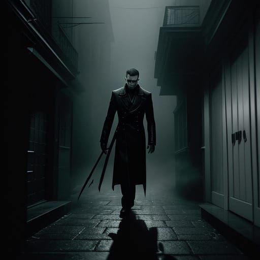 Epic Vampire in a Dark Alleyway Film Noir Masterpiece