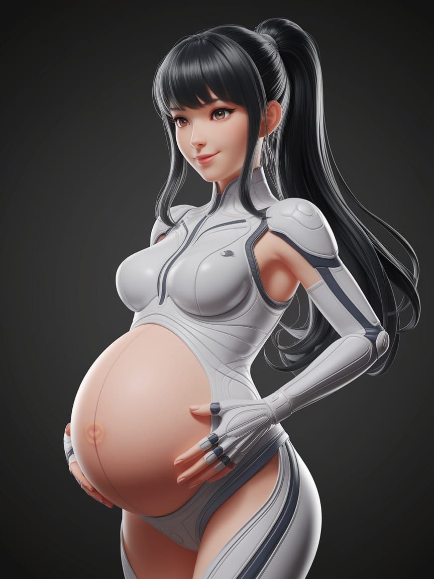 Pregnant Woman in Bodysuit, 3D Anime Art