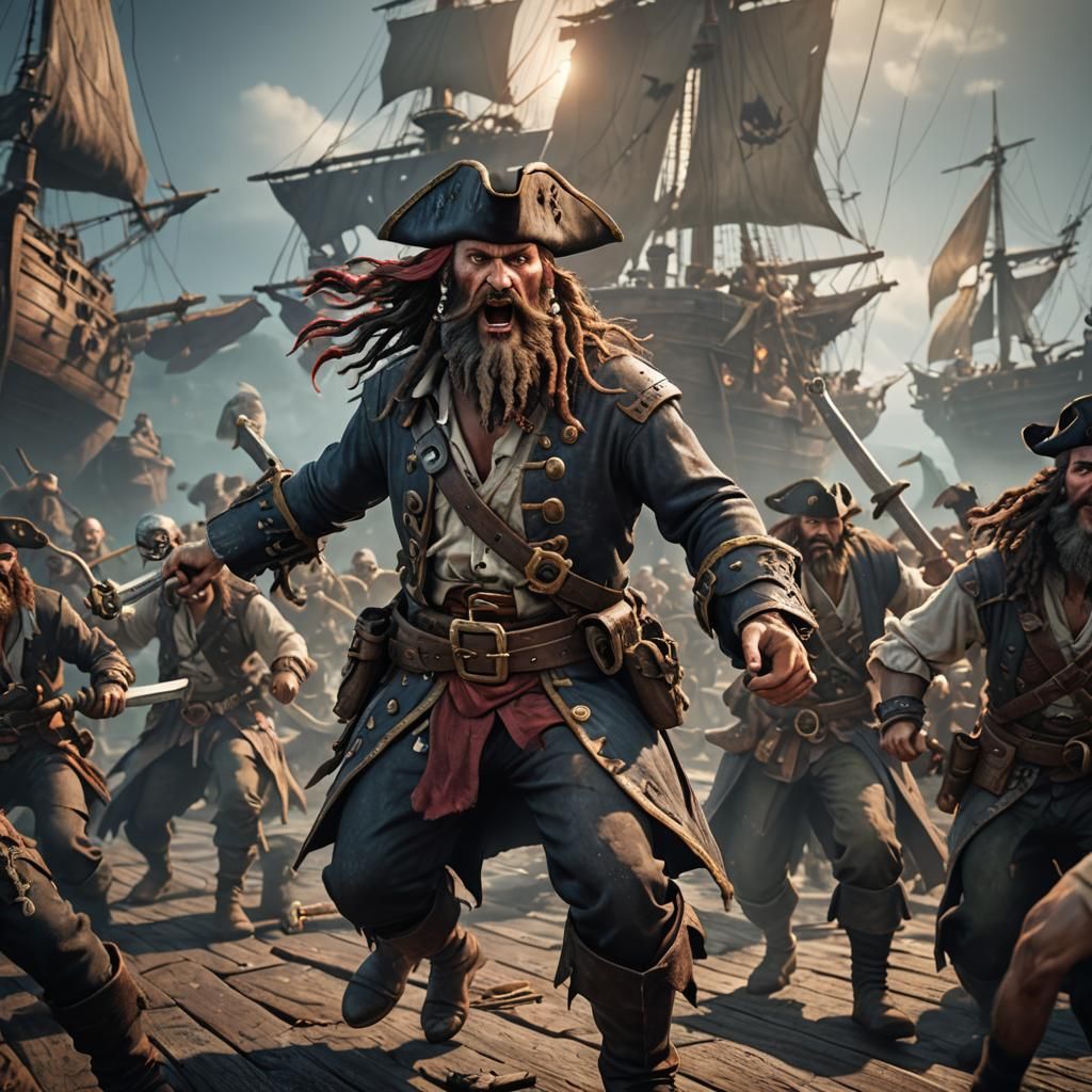 Pirate Crew Battle Scene in 3D Game Style