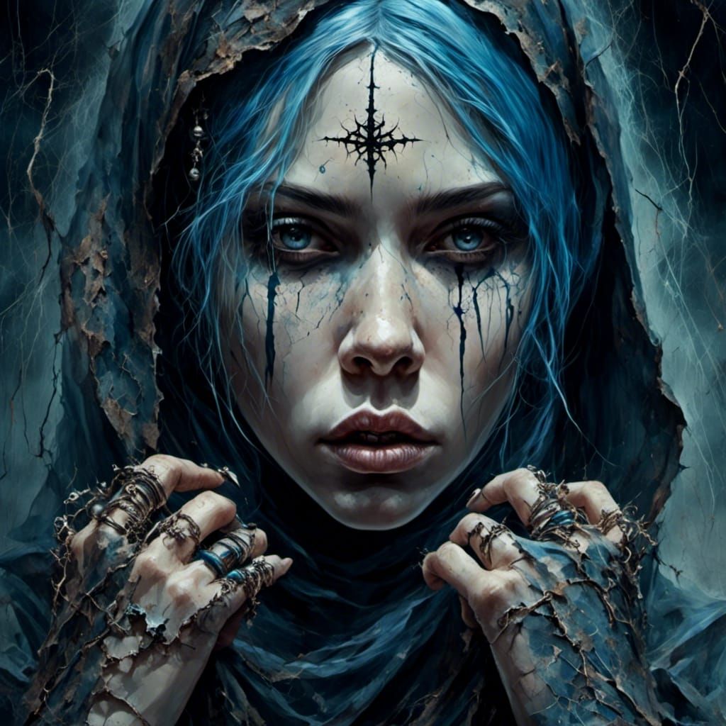 Goth SSBBW Girl with Blue Hair and Piercings