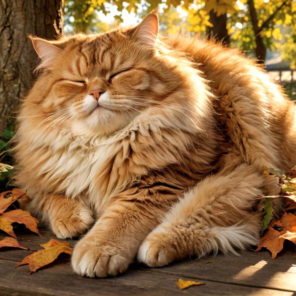 Cat Sleeping Peacefully Under Maple Tree in Sunlight