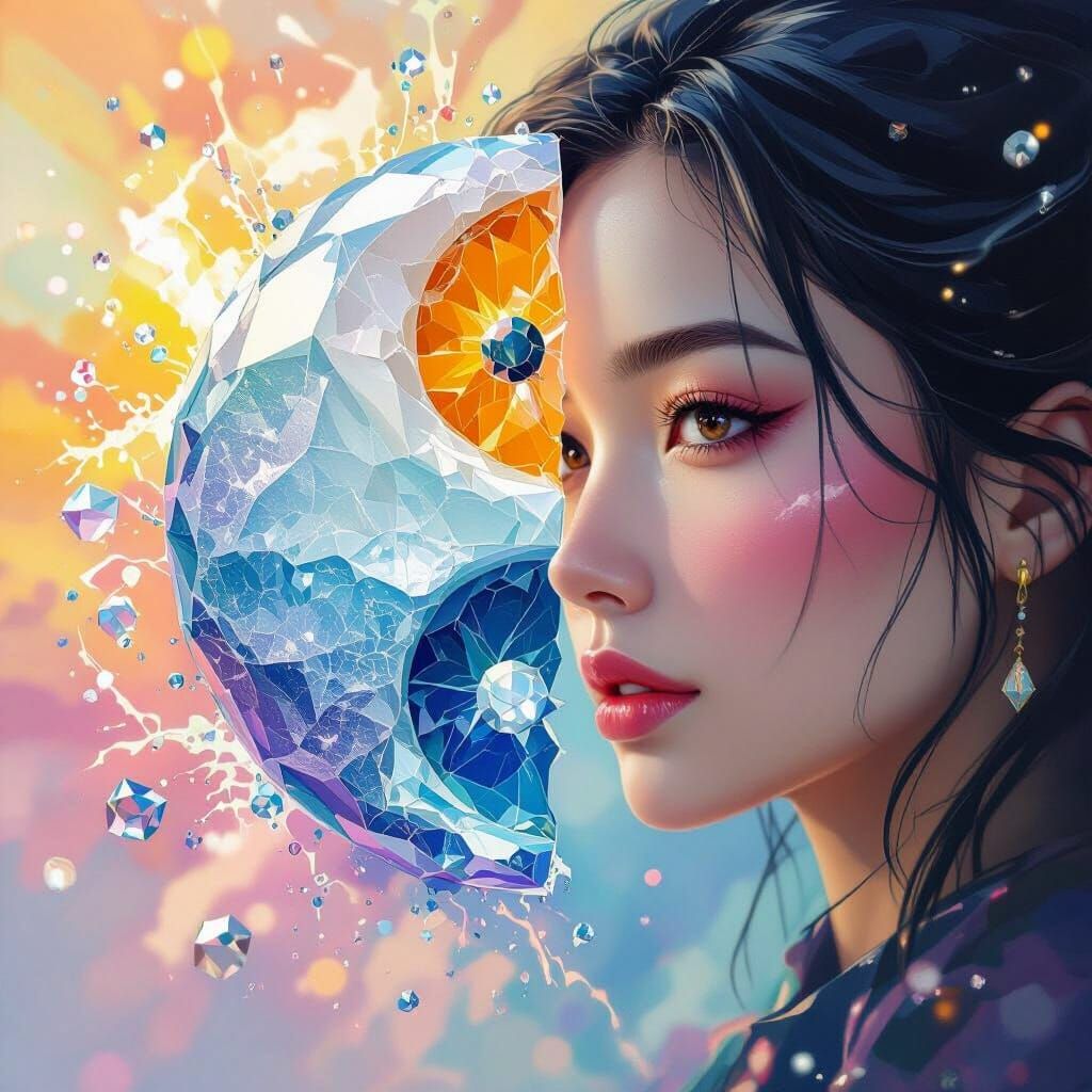 Hyperrealistic Yin and Yang Crystal in Digital Art Style