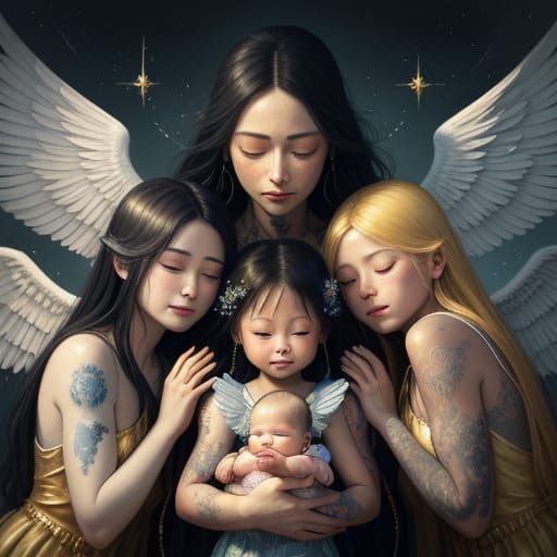 Surreal Portrait of a Woman Mourning in Heaven