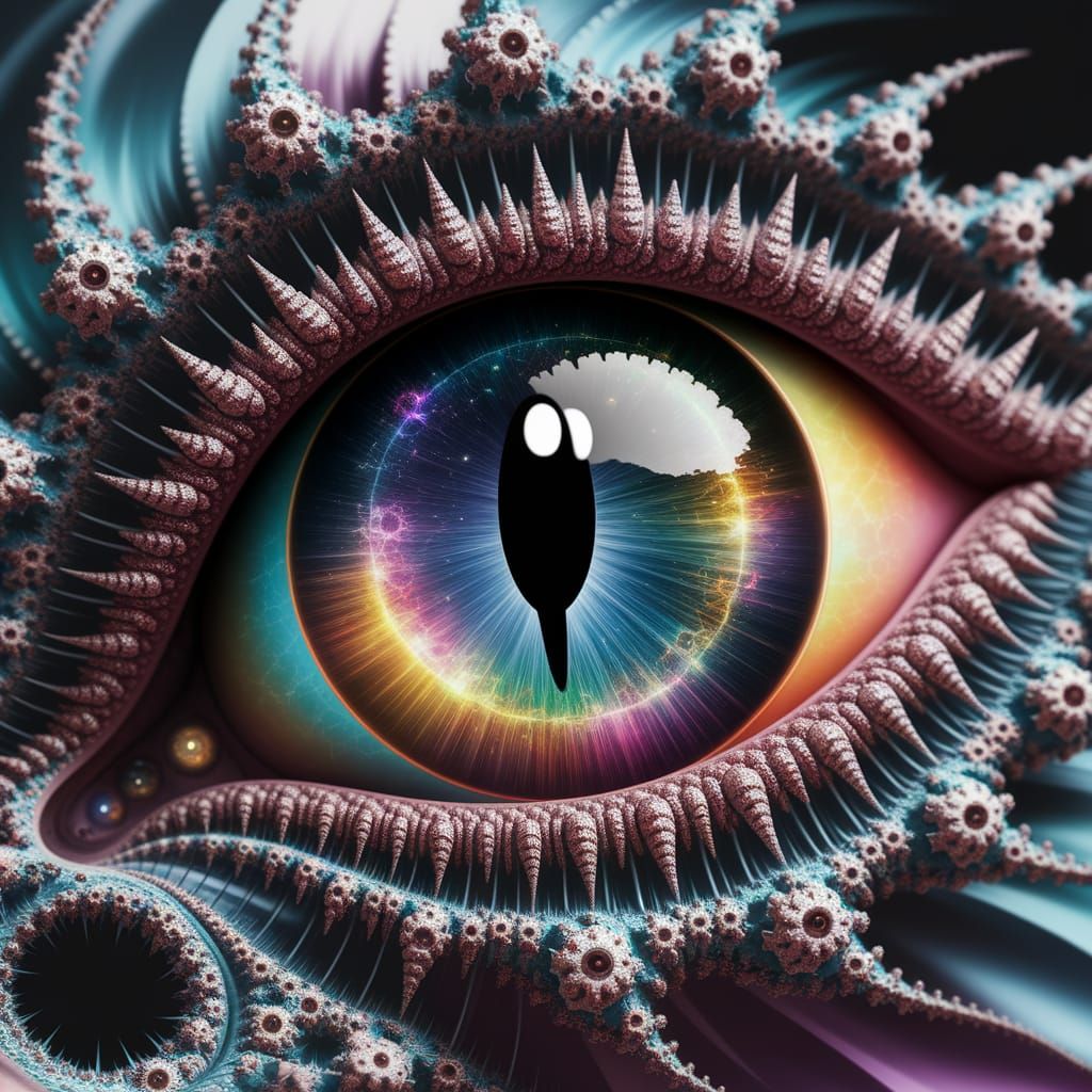 Psychedelic Fractal Dragon Eye Reflecting the Universe