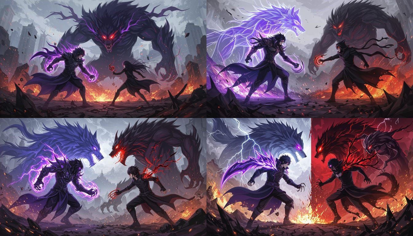 Epic Anime Battle: Shadow Wolf vs Shadow in Fiery Clash