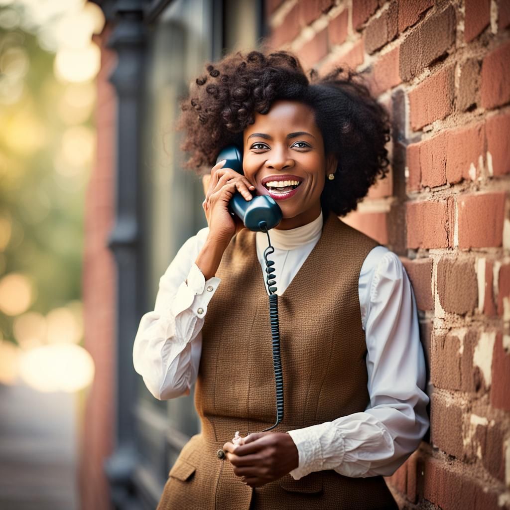African American Woman on Wall Phone, 1900s Photo