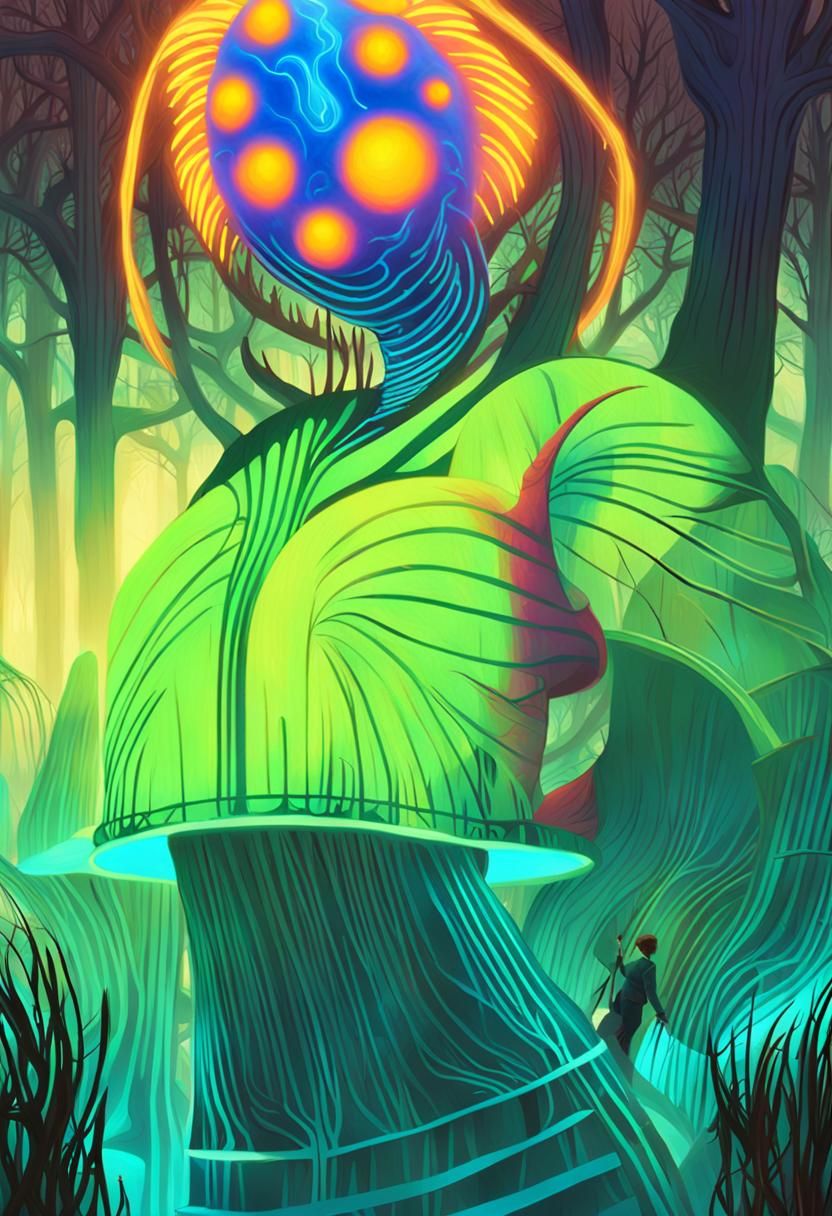 Enchanted Forest with Glowing Mushrooms, Digital Art