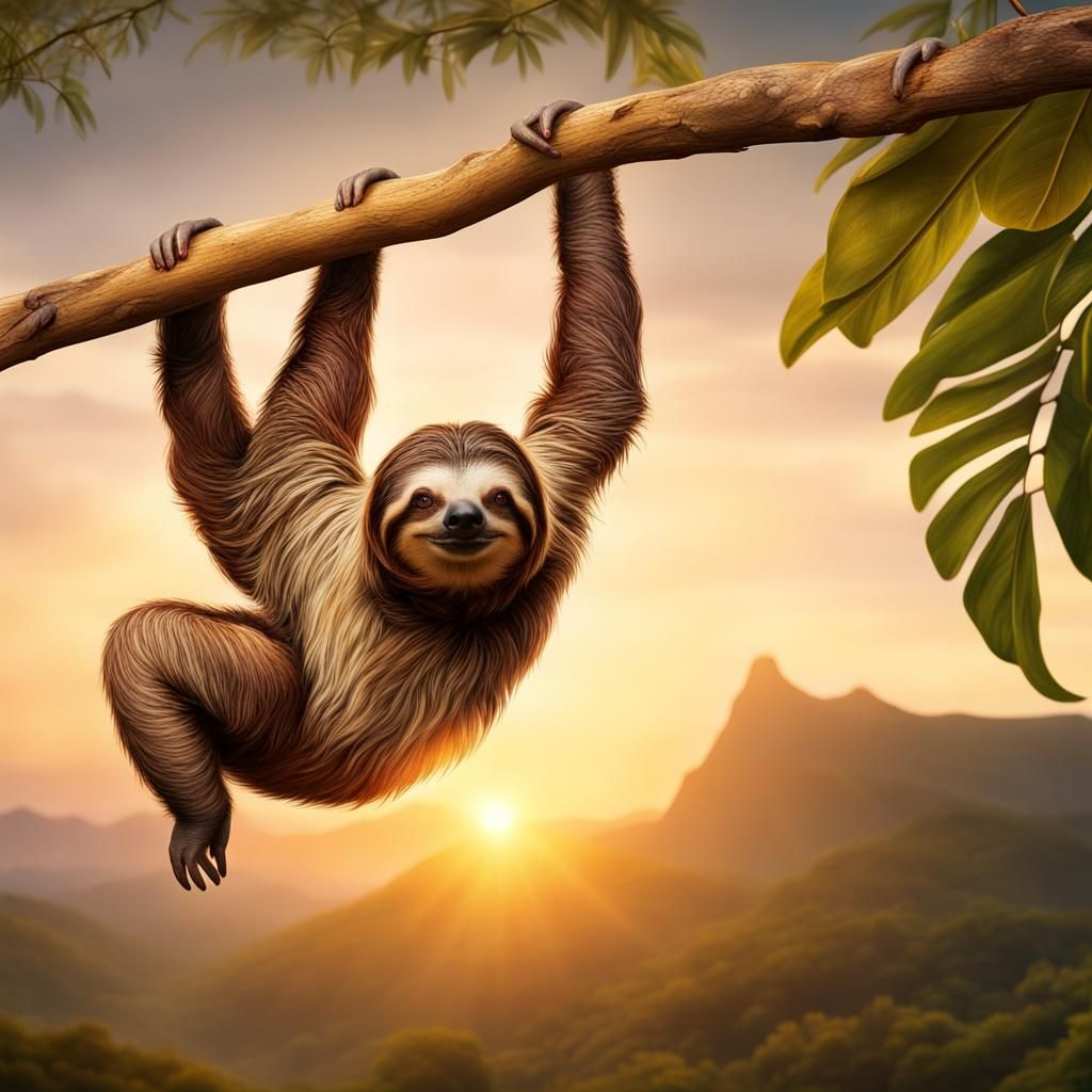 Sloth Waving in Golden Hour Composite Photograph