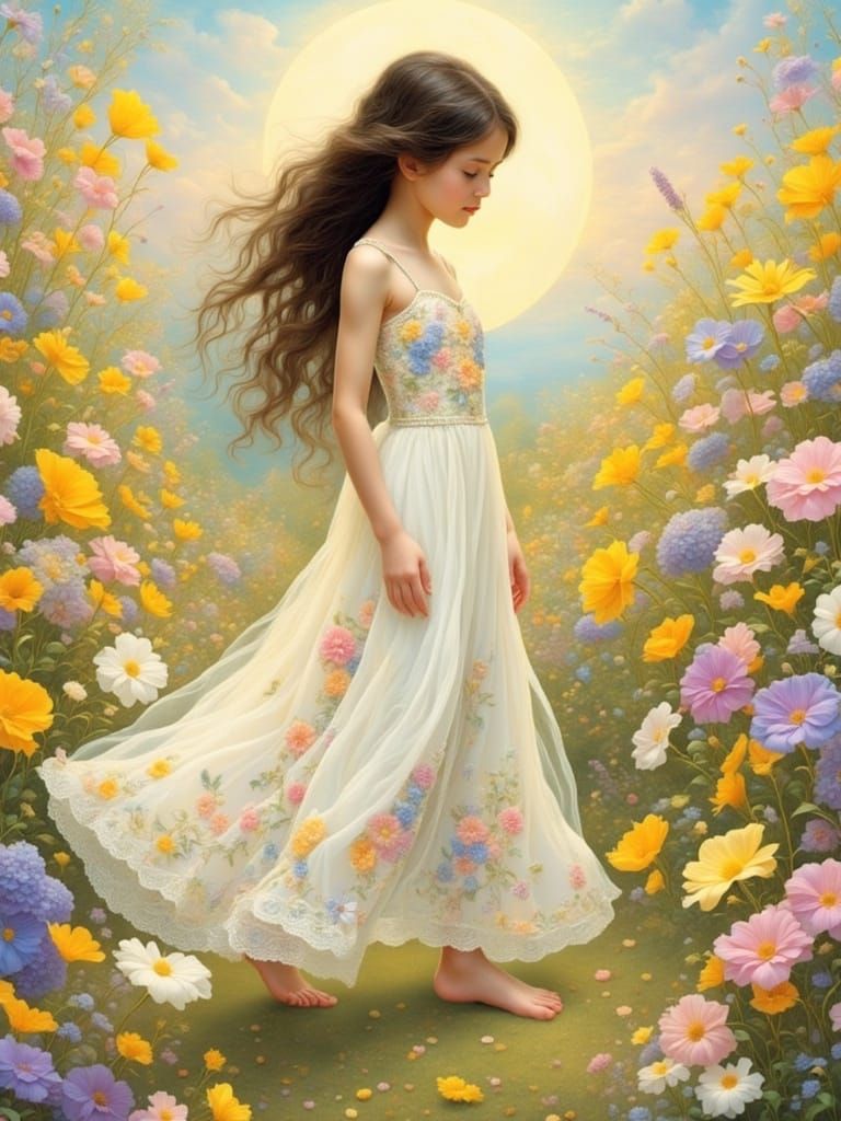 Whimsical Garden Scene in Dreamy Watercolor Style