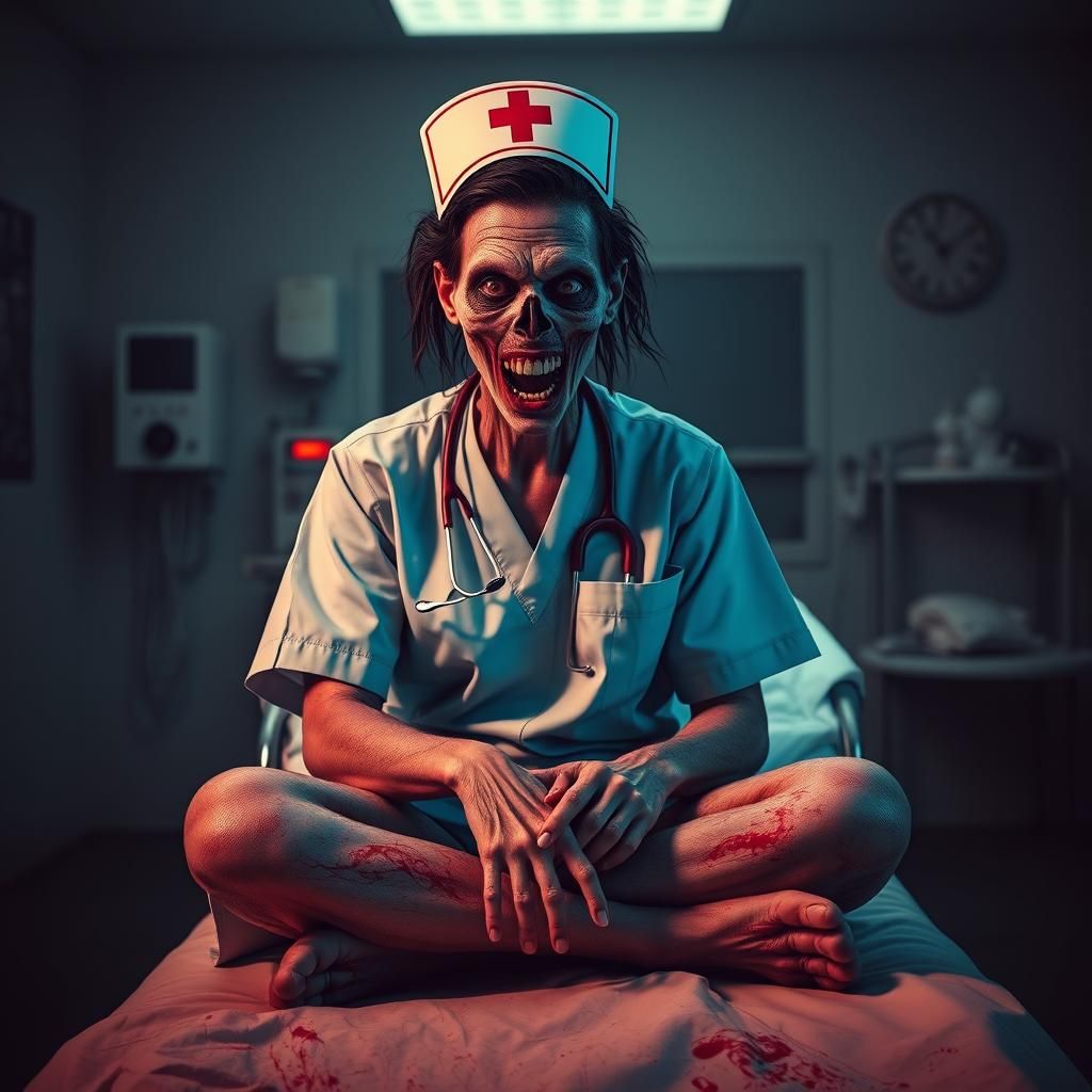 Zombie Nurse in Emergency Room: Horror Cinematic Scene