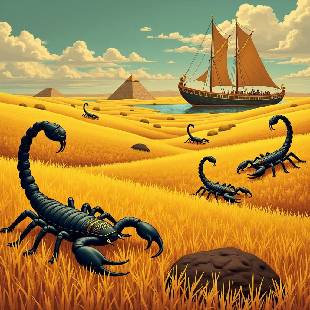 Ancient Egyptian Realms in Vintage Wheat Fields
