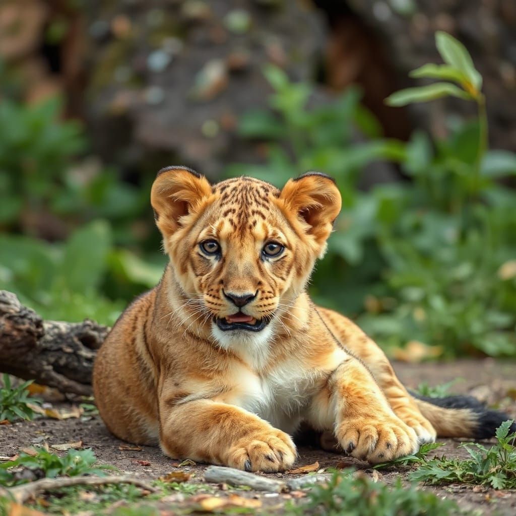 Lion Cub Portrait in Watercolor Style