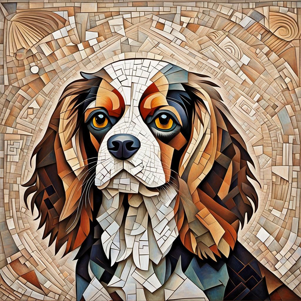 Cubist Cavalier King Charles Spaniel in Picasso Style