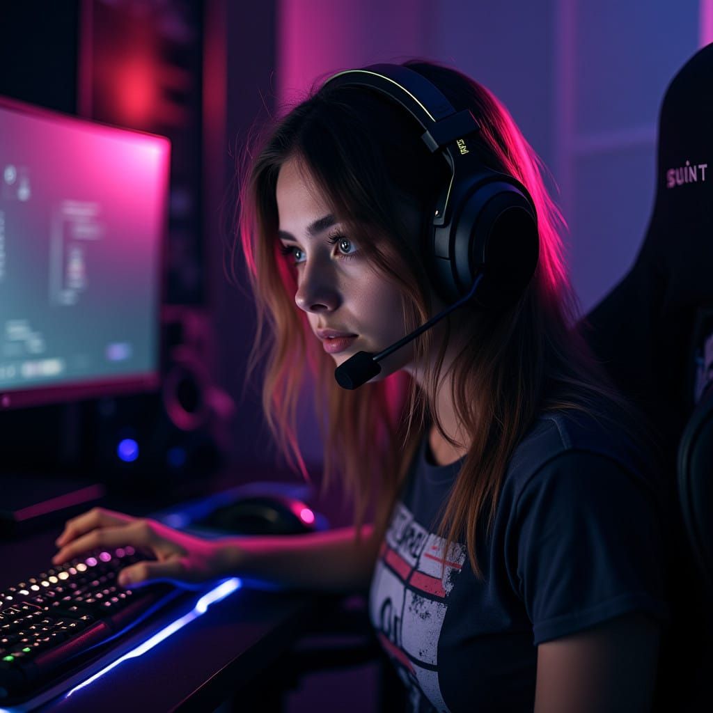 Gamer Girl in Cinematic Neon