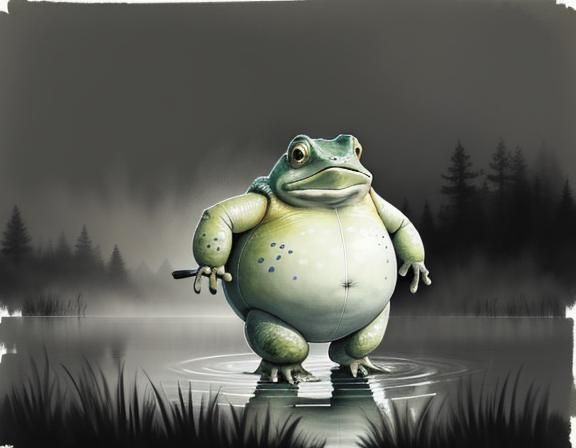 Bullywug in Misty Swamp: Watercolour and Pastel Art